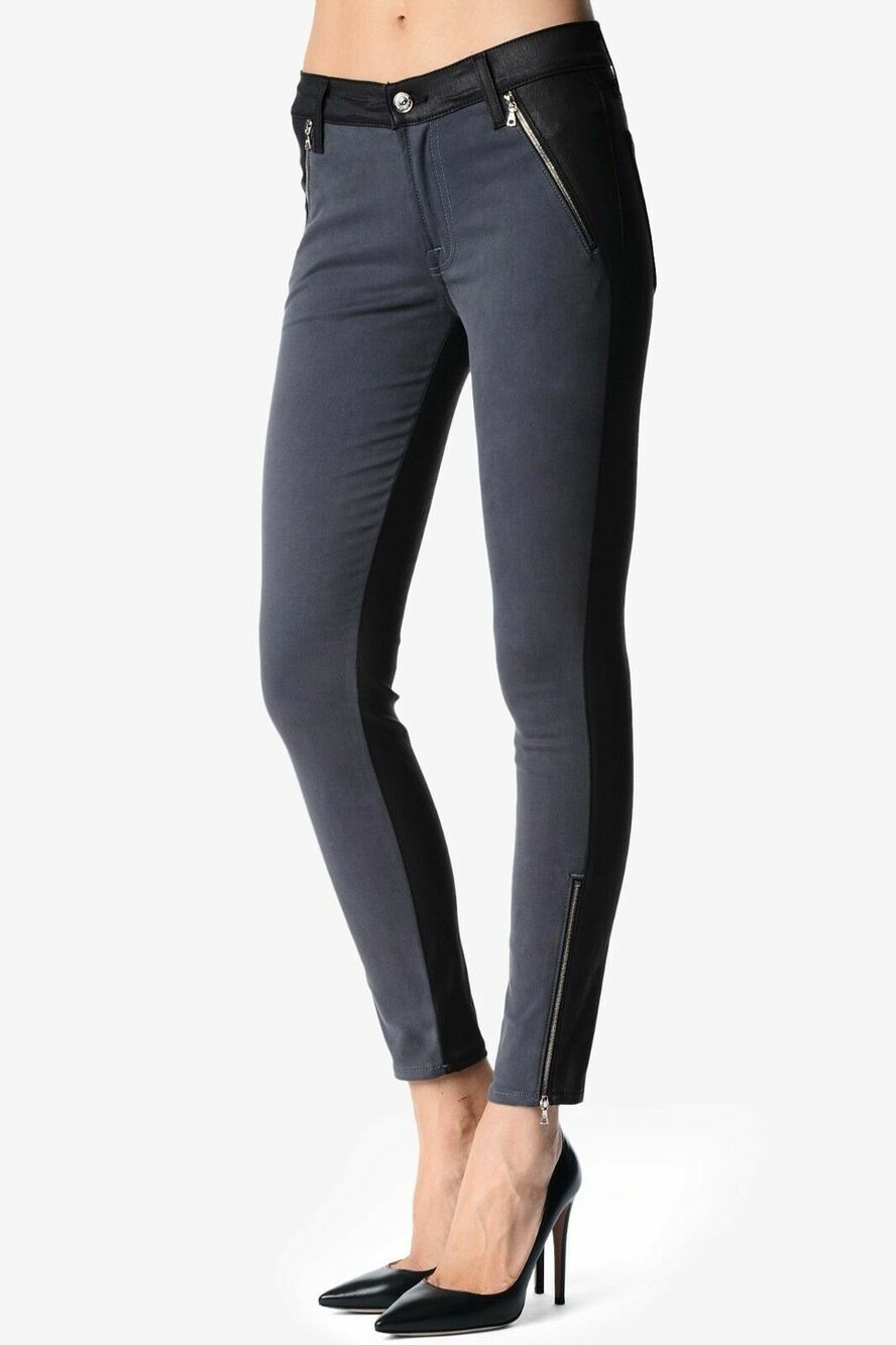 7 For All Mankind The Fashion ZIip Skinny Jeans,Grey Sateen/Jeather SIZE 31 O11